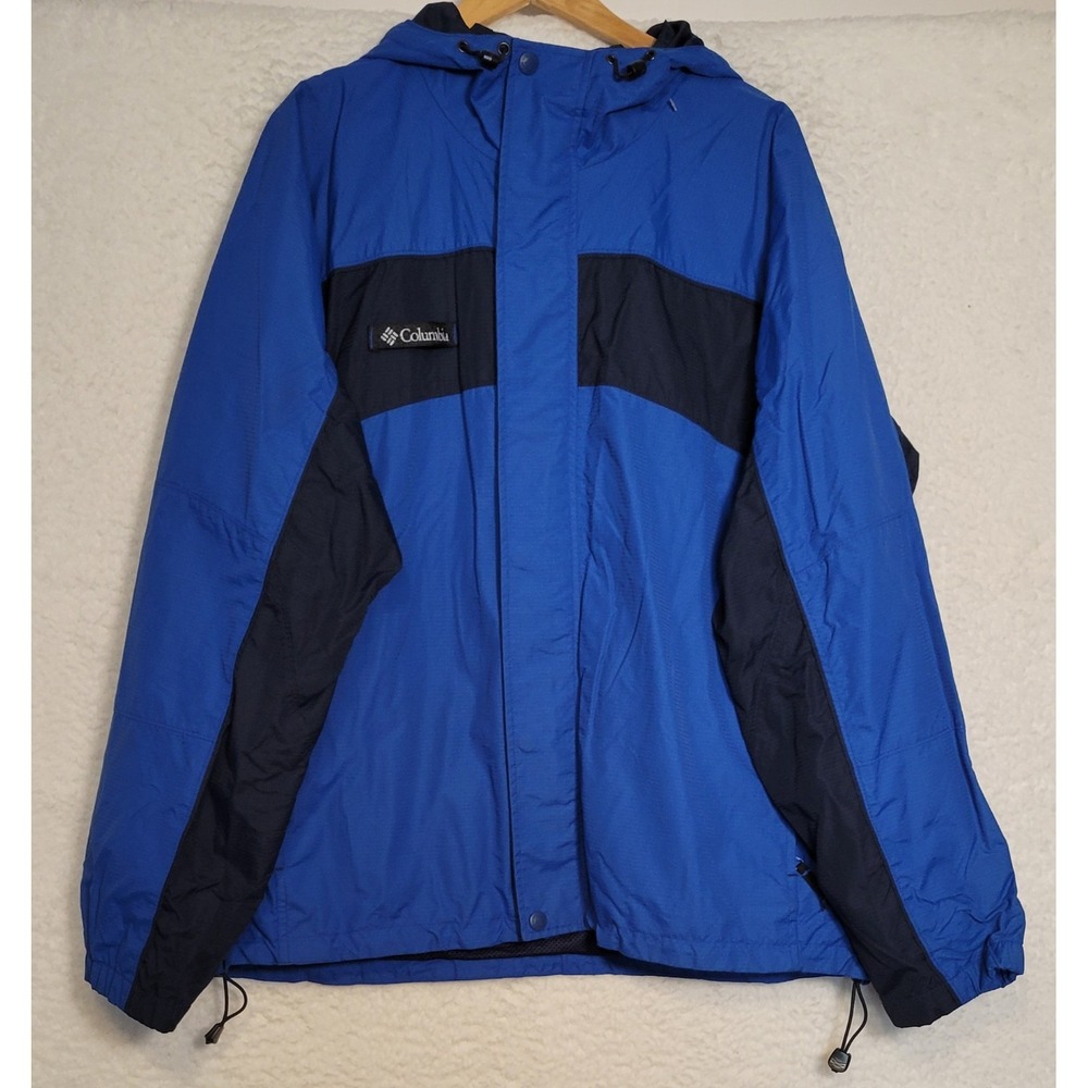 Columbia Windbreaker Jacket Size XL Hooded Two-Tone Small Stain Blue 1158